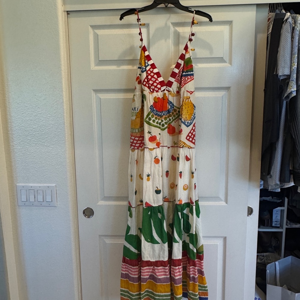 FARM Rio Red and White Spaghetti Strap Maxi Sundress